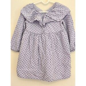 Zara Kids Girls Purple Polka Dot Ruffle Collar Cotton Dress Size 3-4 Years 104cm